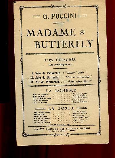 MADAME BUTTERFLY. AIRS DETACHES SANS ACCOMPAGNEMENT.