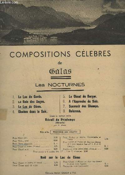 LES NOCTURNES - N 3 : LE LAC DE COME - POUR PIANO SIMPLIFIE.