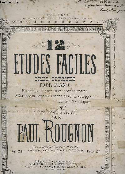 12 ETUDES FACILES SANS OCTAVES POUR PIANO - OP.22.