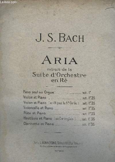 ARIA - EXTRIT DE L'ORCHESTRE EN RE - PIANO ET VIOLON + PARTITIONS MANUSCRITES POUR PIANO/VIOLON/SAXO ALTO.