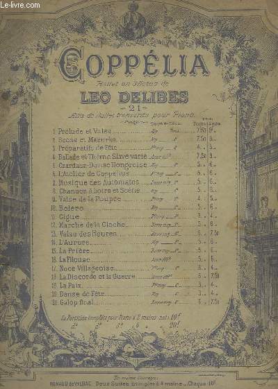 COPPELIA - BALLET EN 3 ACTES - N1 : PRELUDE ET VALSE - POUR PIANO.
