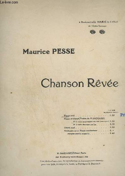 CHANSON REVEE - POUR PIANO SEUL.