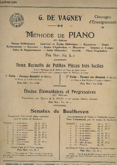 METHODE DE PIANO - ETUDES ELEMENTAIRES ET PROGRESSIVES - 8 EDITION.
