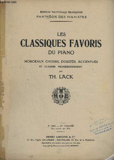 LES CLASSIQUES FAVORIS DU PIANO - VOLUME 3 - N1046.