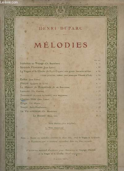 MELODIES - CHANSON TRISTE - VOIX MOYENNES - CHANT ET PIANO.