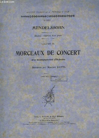 OEUVRES COMPLETES POUR PIANO - VOLUME 9 - MORCEAUX DE CONCERT AVEC ACCOMPAGNEMENT D'ORCHESTRE - N9557.