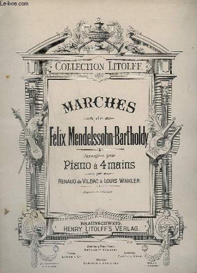 MARCHES - POUR PIANO A 4 MAINS - MARCHE NUPTIALE / HOCHZEITSMARSCH + MARCHE D'ATHALIE / KRIEGSMARSCH AUS ATHALIA + MARCHE FUNEBRE OP.103 / TRAUERMARSCH + MARCHE OP.108 / MARSCH.