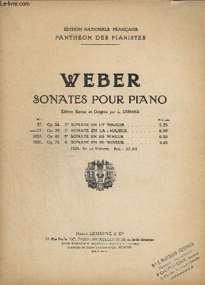 PANTHEON DES PIANISTES - N2 ( DE C - E ) : MUSIQUE DE PIANO - SONATES POUR PIANO - N 17 : OP.39 - 2 SONATE EN LA B MAJEUR.