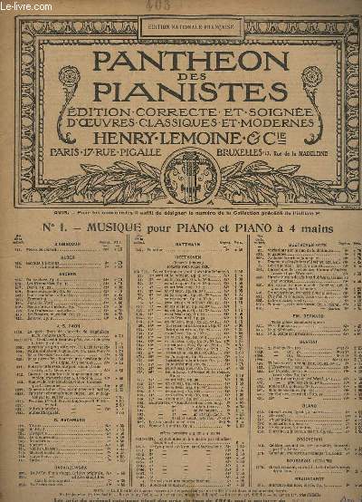 PANTHEON DES PIANISTES - N 1 : MUSIQUE DE PIANO A 4 MAINS - OEUVRE N447 : SCHERZO DU 