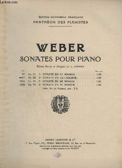 SONATES POUR PIANO N17 : OP.39 - 2 SONATE EN LA B MAJEUR.