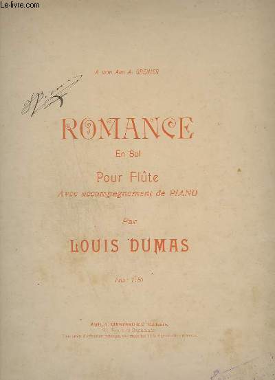 ROMANCE - EN SOL - POUR FLUTE - AVEC ACCOMPAGNEMENT DE PIANO.