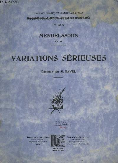 VARIATIONS SERIEUSES - N12575 - OP.54 - POUR PIANO.