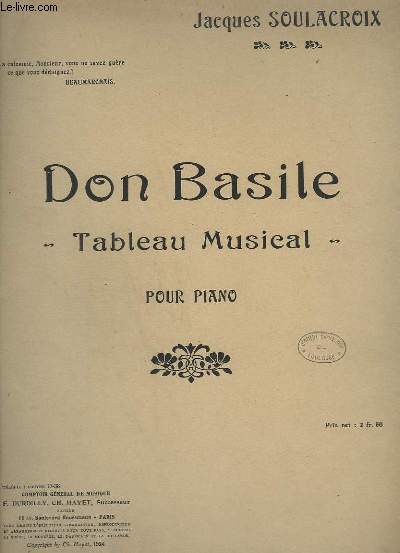 DON BASILE - TABLEAU MUSICAL POUR PIANO.