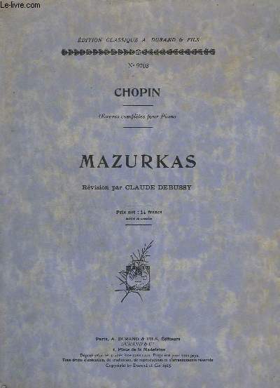 MAZURKAS - OEUVRES COMPLETES POUR PIANO - N9703.
