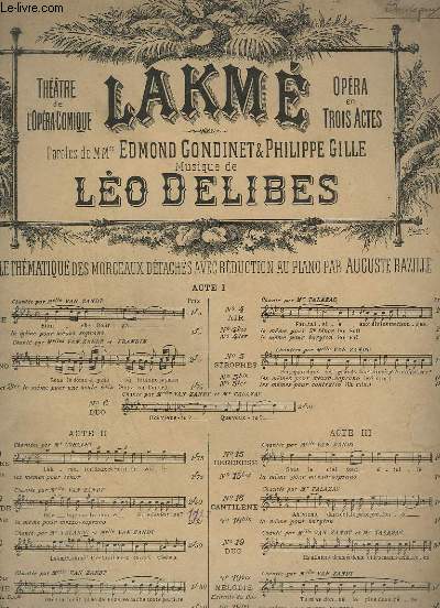 LAKME - N10 : SCENE ET LEGENDE DE LA FILLE DU PARIA - PIANO + CHANT.