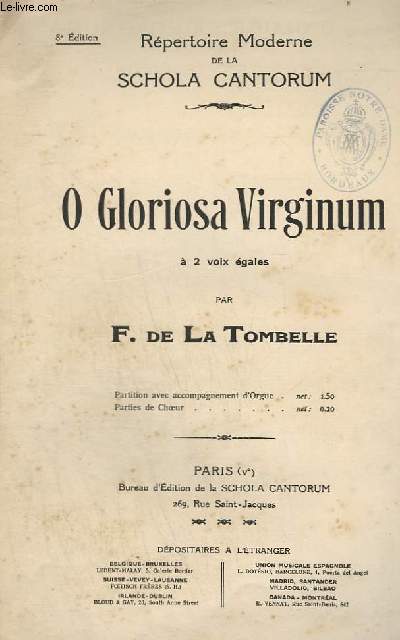 O GLORIOSA VIRGINUM - A 2 VOIX EGALES.