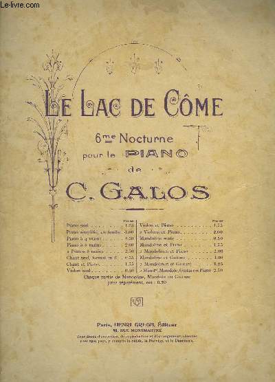 LE LAC DE COME - 6 NOCTURNE POUR PIANO.