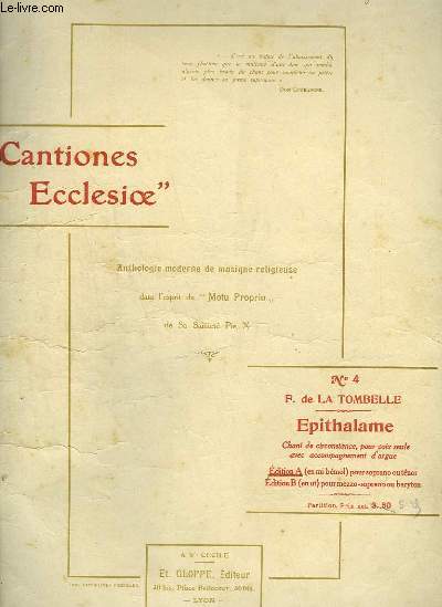 CANTIONES ECCLASIOE N4 : EPITHALAME - CHANT + ORGUE.
