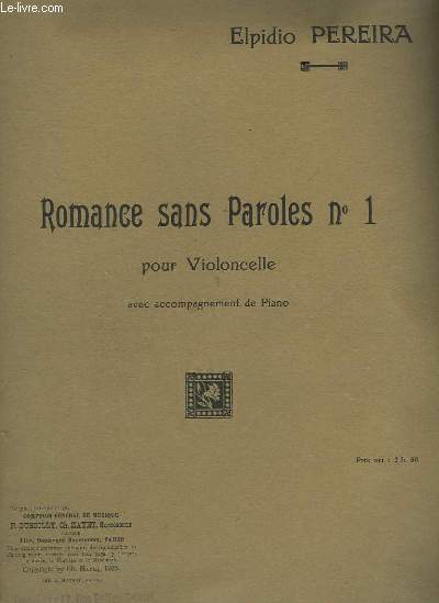 ROMANCE SANS PAROLES N1 POUR VIOLONCELLE AVEC ACCOMPAGNEMENT POUR PIANO.