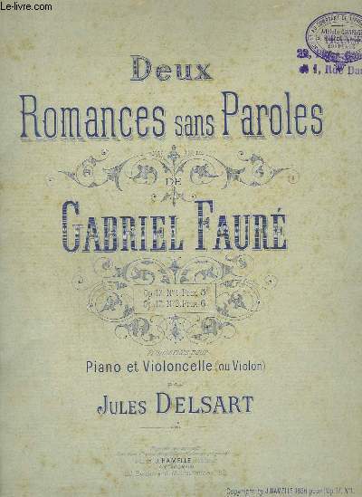 DEUX ROMANCES SANS PAROLES - VIOLONCELLE + PIANO.