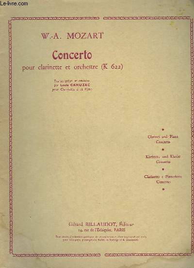 CONCERTO - CLARINETTE ET ORCHESTRE - K.622.