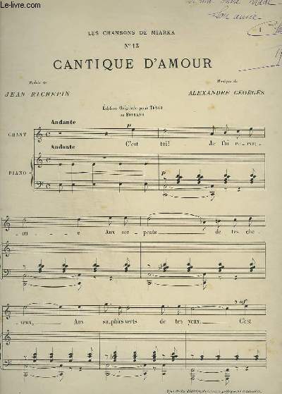 LES CHANSONS DE MIARKA - N13 : CANTIQUE D'AMOUR - PIANO ET CHANT.