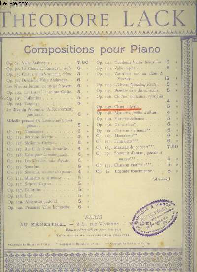 CHANT D'AVRIL - PIANO.