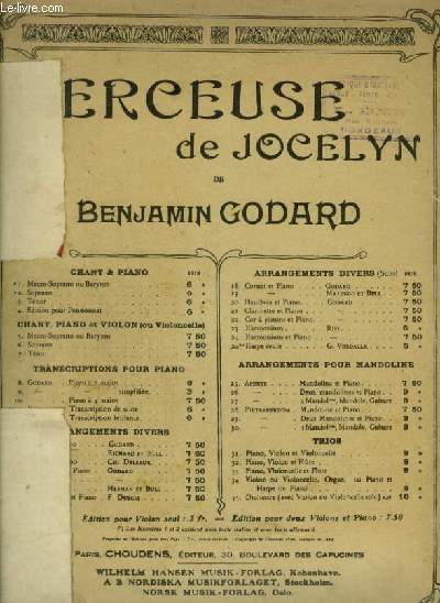 BERCEUSE DE JOCELYN - N13 : POUR PIANO ET VIOLON.