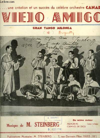 VIEJO AMIGO - GRAN TANGO MILONGA POUR PIANO + VIOLON (PARTITION MANUSCRITE).