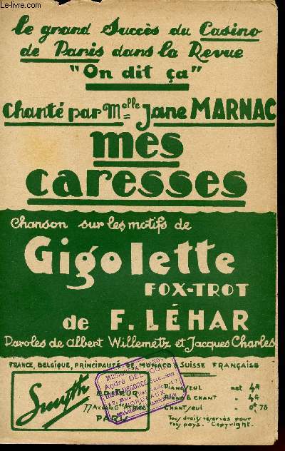 MES CARESSES - CHANSON CREEE PAR JANE MARNAC