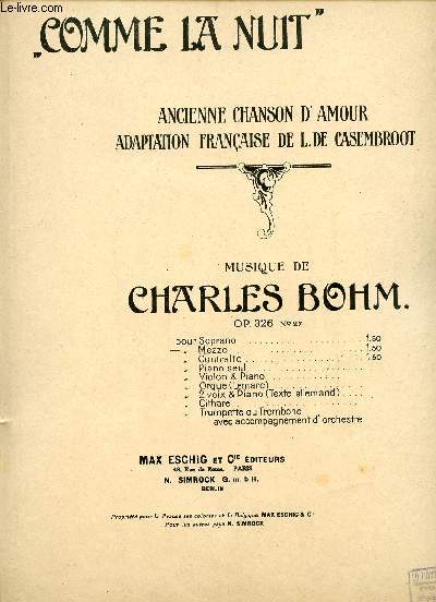 COMME LA NUIT - ANCIENNE CHANSON D'AMOUR - APDAPTATION FRANCAISE DE L. DE CASEMBROOT - OP326 N27