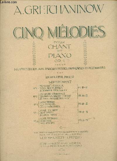 CINQ MELODIES POUR CHANT ET PIANO - OP1 N5