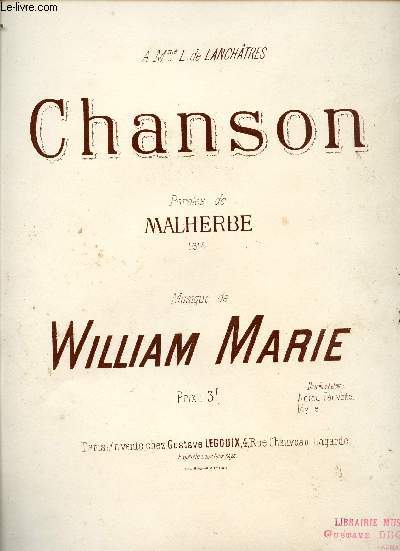 CHANSON - A MADAME L. DE LANCHATRES