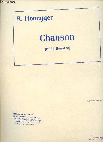 CHANSON - P. DE RONSARD