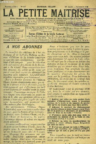 La petite maitrise , revue mensuelle de musique religieuse, dition chant N 162 ,16me anne , novembre 1926