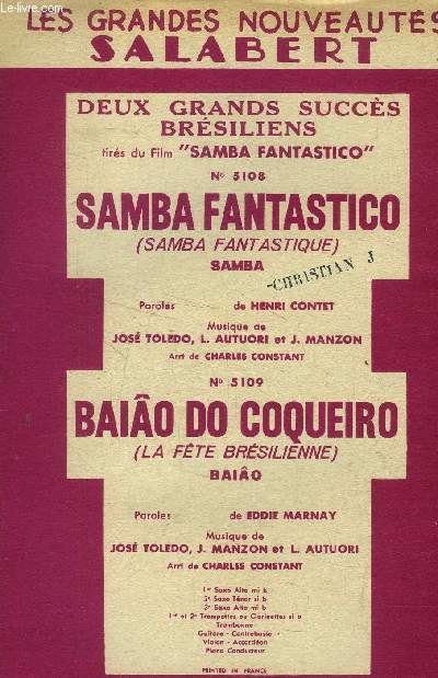 Samba Fantastico pour violons accordon/ Baiao do coqueiro pour violon accordon