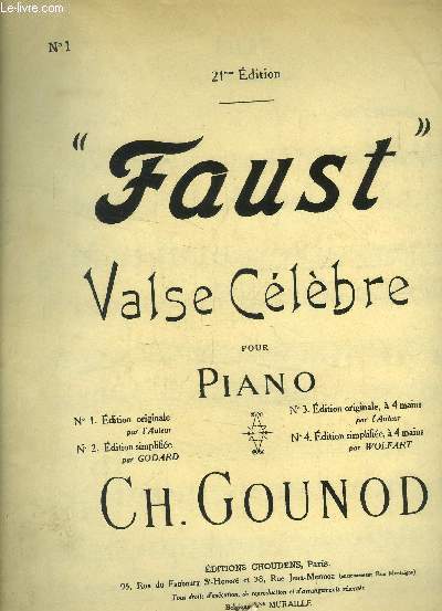 Faust, valse clbre pour piano