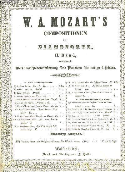 W.A.MOZART'S COMPOSITIONEN FR PIANOFORTE. II.Band, ENTHALTEND WERKE VERSCHIEDENER GATTUNG FR'S PIANOFORTE SOLO UND ZU 4 HNDEN (15-22)