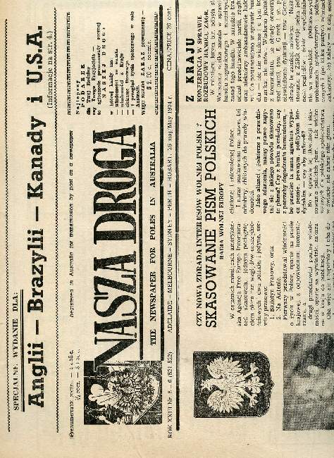 NASZA DROGA, ROK XXIII, Nr 5-6 (521-522), MAY 1974 r., THE NEWSPAPER FOR POLES IN AUSTRALIA