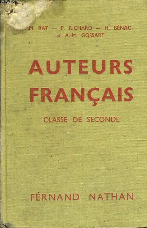 AUTEURS FRANCAIS. CLASSE DE SECONDE