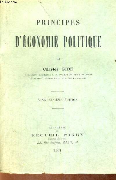 PRINCIPES D'ECONOMIE POLITIQUE - VINGT-SIXIEME EDITION
