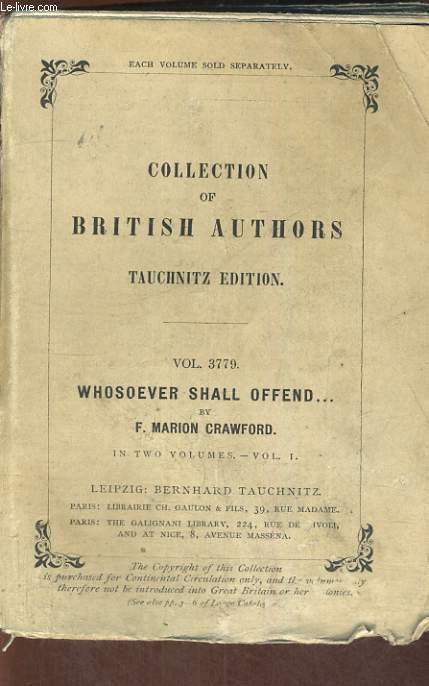 WHOSOEVER SHALL OFFEND IN TWO VOLUMES, VOL. I