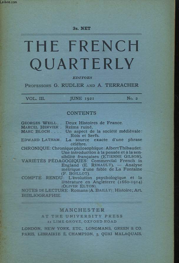 THE FRENCH QUATERLY, VOL.III, JUNE 1921, N2