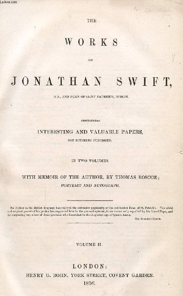 THE WORKS OF JONATHAN SWIFT, VOLUME II
