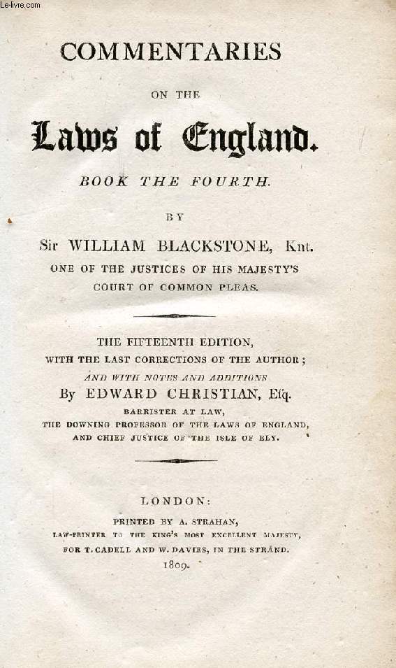 COMMENTARIES ON THE LAWS OF ENGLAND, BOOK IV