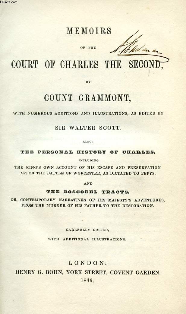 MEMOIRS OF THE COURT OF CHARLES THE SECOND, BY COUNT GRAMMONT