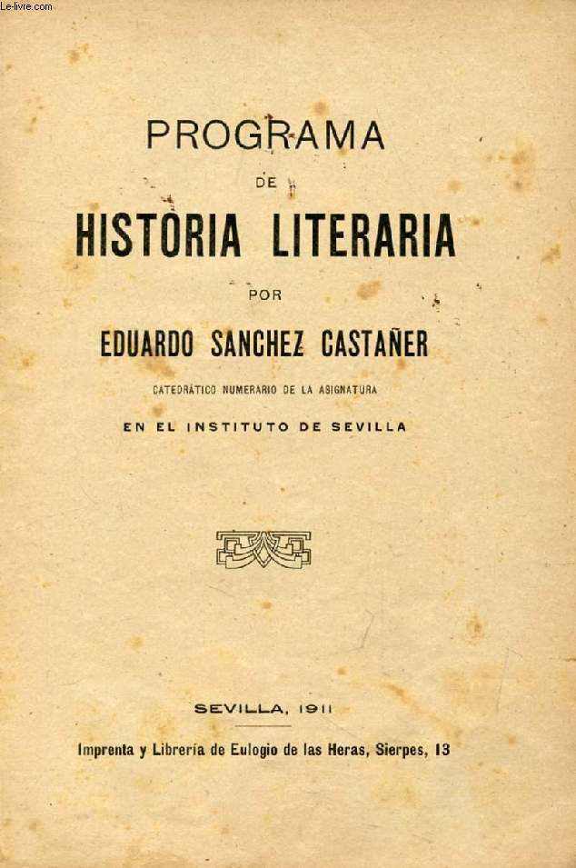 PROGRAMA DE HISTORIA LITERARIA