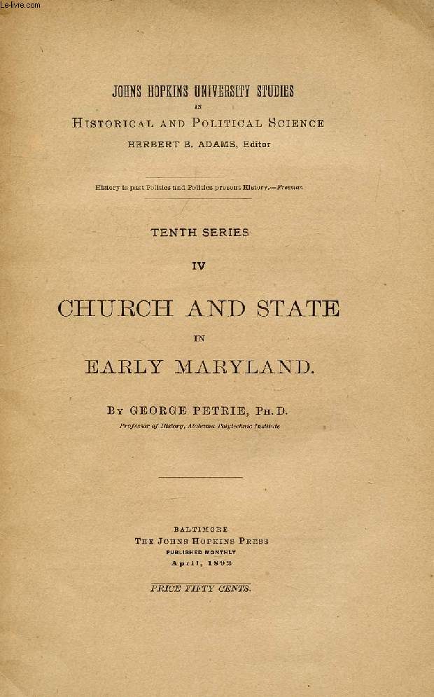 CHURCH AND STATE IN EARLY MARYLAND