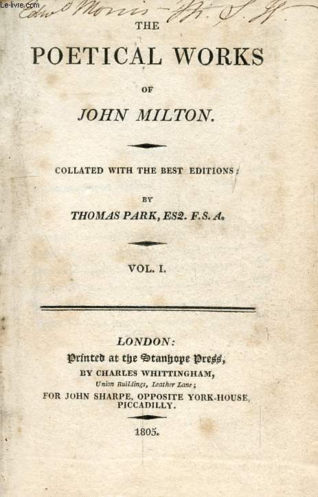 THE POETICAL WORKS OF JOHN MILTON, 4 VOLUMES