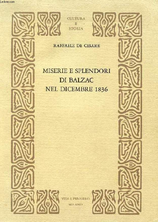 MISERIE E SPLENDORI DI BALZAC NEL DICEMBRE 1836